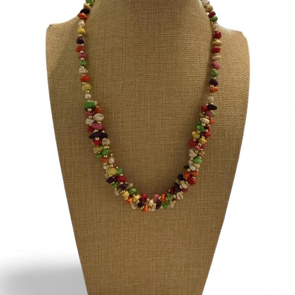 Unbranded Beaded Necklace Womens OS Multicolor Excellent Boho Stone Pearl Toggle